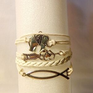 Silver Charm Bracelet with White Braided Cord